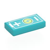 Tile 1 × 2 with Battery, +/-, Lightning Bolt on Yellowish Green Background print Medium Azure