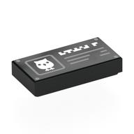 Tile 1 × 2 with Information Sign, White Owl, Pixelated Writing print Schwarz