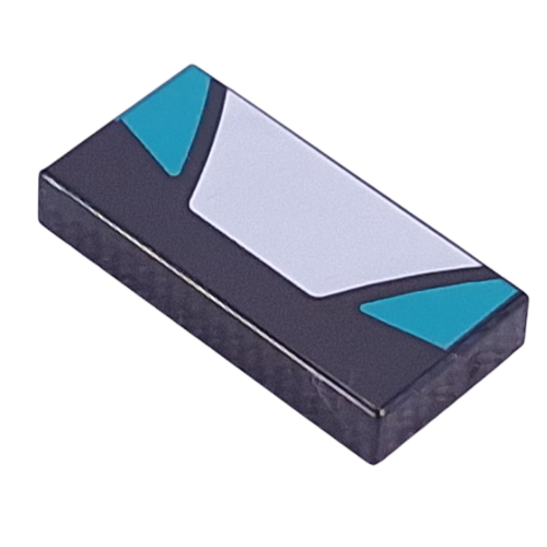 Tile 1 × 2 with White Trapezoid, Dark Turquoise Triangles print Schwarz