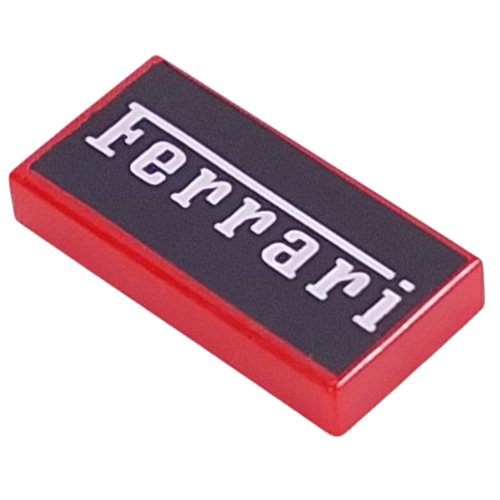 Tile 1 × 2 with White 'Ferrari' on Black Background print Red