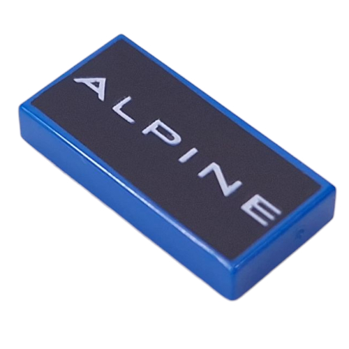 Tile 1 × 2 with White 'ALPINE' on Black Background print Blue