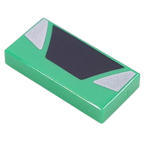 Tile 1 × 2 with Black Trapezoid, Silver Triangles print Hellgrün