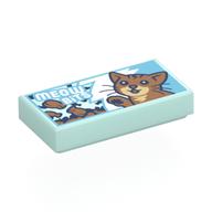 Tile 1 × 2 with Cat Food Box, Cat, White 'MEOW BITS' print