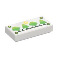 Tile 1 × 2 with Nails, Sun, Bright Green/Lime Trees on Dark Green Ground print White