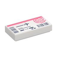 Tile 1 × 2 with Coral and Dark Blue Plane Ticket print Weiß