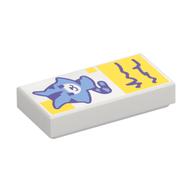 Tile 1 × 2 with Sand Blue Kitten, Dark Purple Notes on yellow Background print Weiß