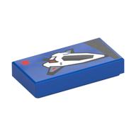 Tile 1 × 2 with LEGO Set Box, Spaceship print Blau