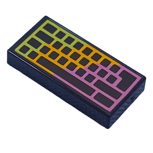 Tile 1 × 2 with Lavender/Bright Orange/Lime Computer Keyboard with No Letters Print Schwarz