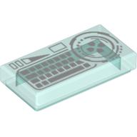 Tile 1 × 2 with White Keyboard print Trans-Light Blue