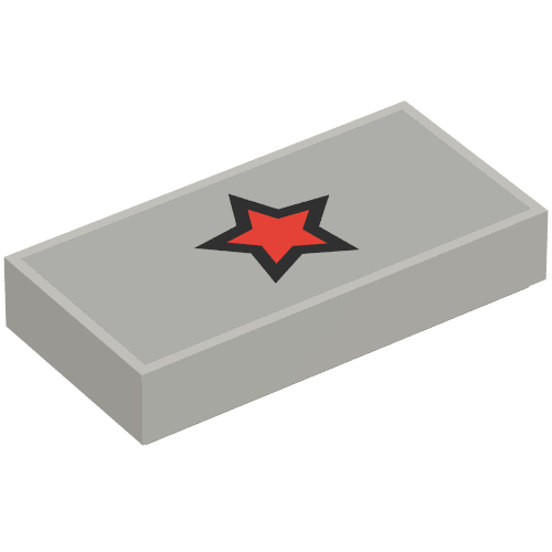 Tile 1 × 2 with Red Star with Black Outline Print Hellblaugrau