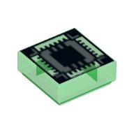 Tile 1 × 1 with Dark Bluish Gray Square with Black Center and Lines Print (Ultra Chip) Trans-Green