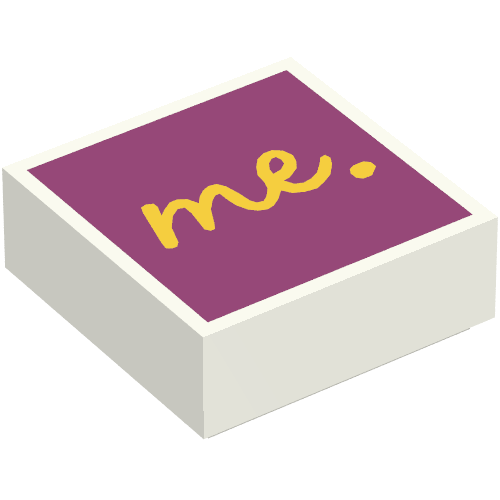 Tile 1 × 1 with Yellow 'Me ' on Magenta Background White