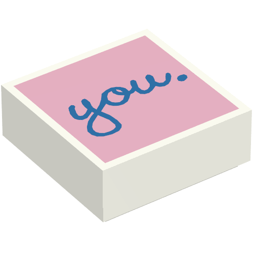 Tile 1 × 1 with Blue 'you' on Bright Pink Background print Weiß