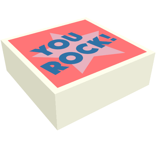 Tile 1 × 1 with Blue 'YOU ROCK', Bright Pink Star, Coral Background print White