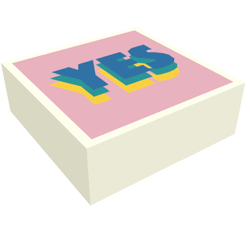 Tile 1 × 1 with Blue/Green/Yellow 'YES' on Bright Pink Background print White