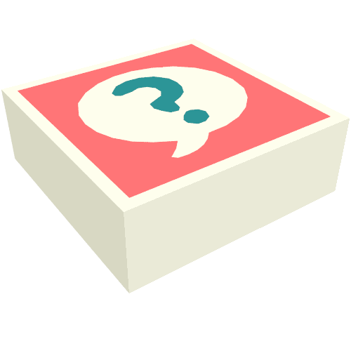 Tile 1 × 1 with Dark Turquoise Question Mark in White Bubble on Coral Background print White