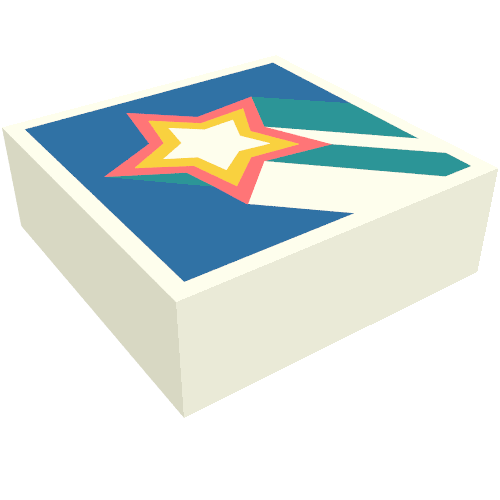 Tile 1 × 1 with Coral/Orange Shooting Star, Dark Turquoise Tail, Blue Background print White