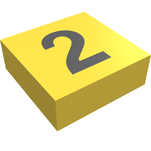 Fliese 1 × 1 mit schwarz '2' Druck