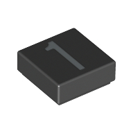 Tile 1 × 1 with Silver Number 1 Print Black