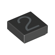 Tile 1 × 1 with Silver Number 2 Print Black