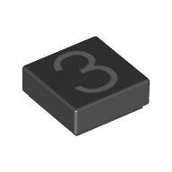 Tile 1 × 1 with Silver Number 3 Print Black