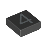 Tile 1 × 1 with Silver Number 4 Print Black