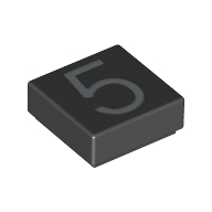Tile 1 × 1 with Silver Number 5 Print Black