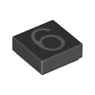 Tile 1 × 1 with Silver Number 6 Print Schwarz