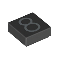 Tile 1 × 1 with Silver Number 8 Print Black