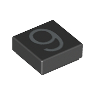Tile 1 × 1 with Silver Number 9 Print Black