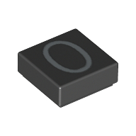 Tile 1 × 1 with Silver Number 0 Print Schwarz
