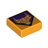 Tile 1 × 1 with Bright Light Orange Bull on Dark Purple Pentagonal Shield Print Leuchtendes Hellorange