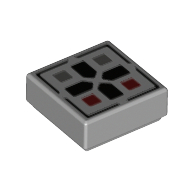Tile 1 × 1 with Black Cross, Dark Bluish Grey/Dark Red Button print