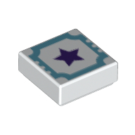 Tile 1 × 1 with Medium Azure Outline and Dark Purple Star Print White