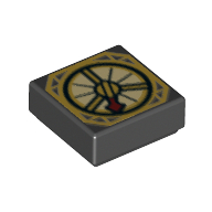 Tile 1 × 1 with Compass with Thin Dark Red Needle and Details Print Black