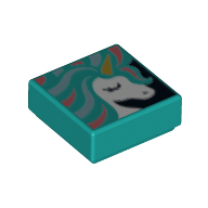 Tile 1 × 1 with Unicorn Painting print Dark Turquoise