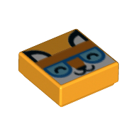 Tile 1 × 1 with White Fox, Bright Orange Head Band, Dark Azure Eyes print Bright Light Orange