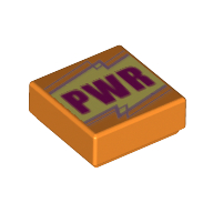 Tile 1 × 1 with Dark Red 'PWR' print Orange
