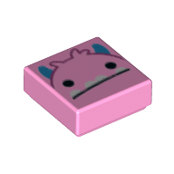 Tile 1 × 1 with Pink Monster, Dark Azure Horns print Leuchtrosa