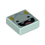 Tile 1 × 1 with Pink Monster, Bright Light Orange Horns print Light Aqua