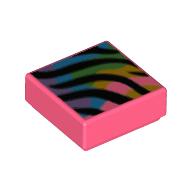 Tile 1 × 1 with Rainbow Colors, Black Stripes print Coral