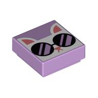 Tile 1 × 1 with White Cat with Sunglasses print Lavendel