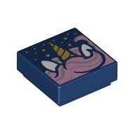 Tile 1 × 1 with Metallic Bright Pink Unicorn Manes, Horn, Gold Stars print Dunkelblau