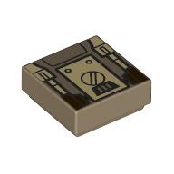 Tile 1 × 1 with Button/Screw, Droid Mechanics print Dunkelbeige