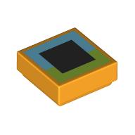 Tile 1 × 1 with Dark Azure/Lime/Black Pixelated Eye Leuchtendes Hellorange