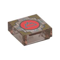 Tile 1 × 1 with Silver Mountain on Red Circle, Gold Decoration print (Cubic Gate) Transparent-Braun