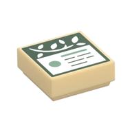 Tile 1 × 1 with Dark Green Sign, White Leaves print Beige