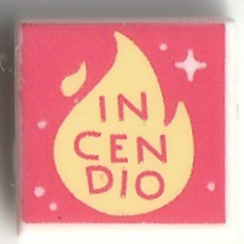 Tile 1 × 1 with Coral 'INCENDIO' print White