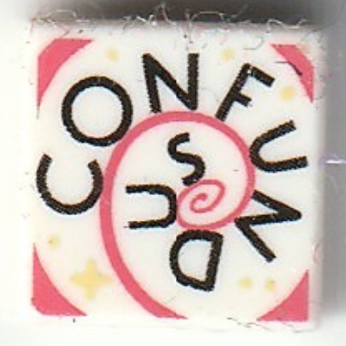 Tile 1 × 1 with Black 'CONFUNDUS' print White