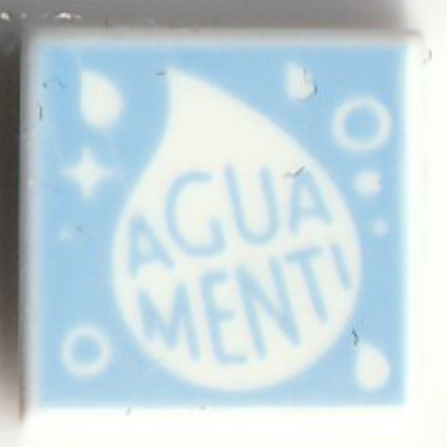 Tile 1 × 1 with Bright Light Blue 'AGUAMENTI' print in Weiß